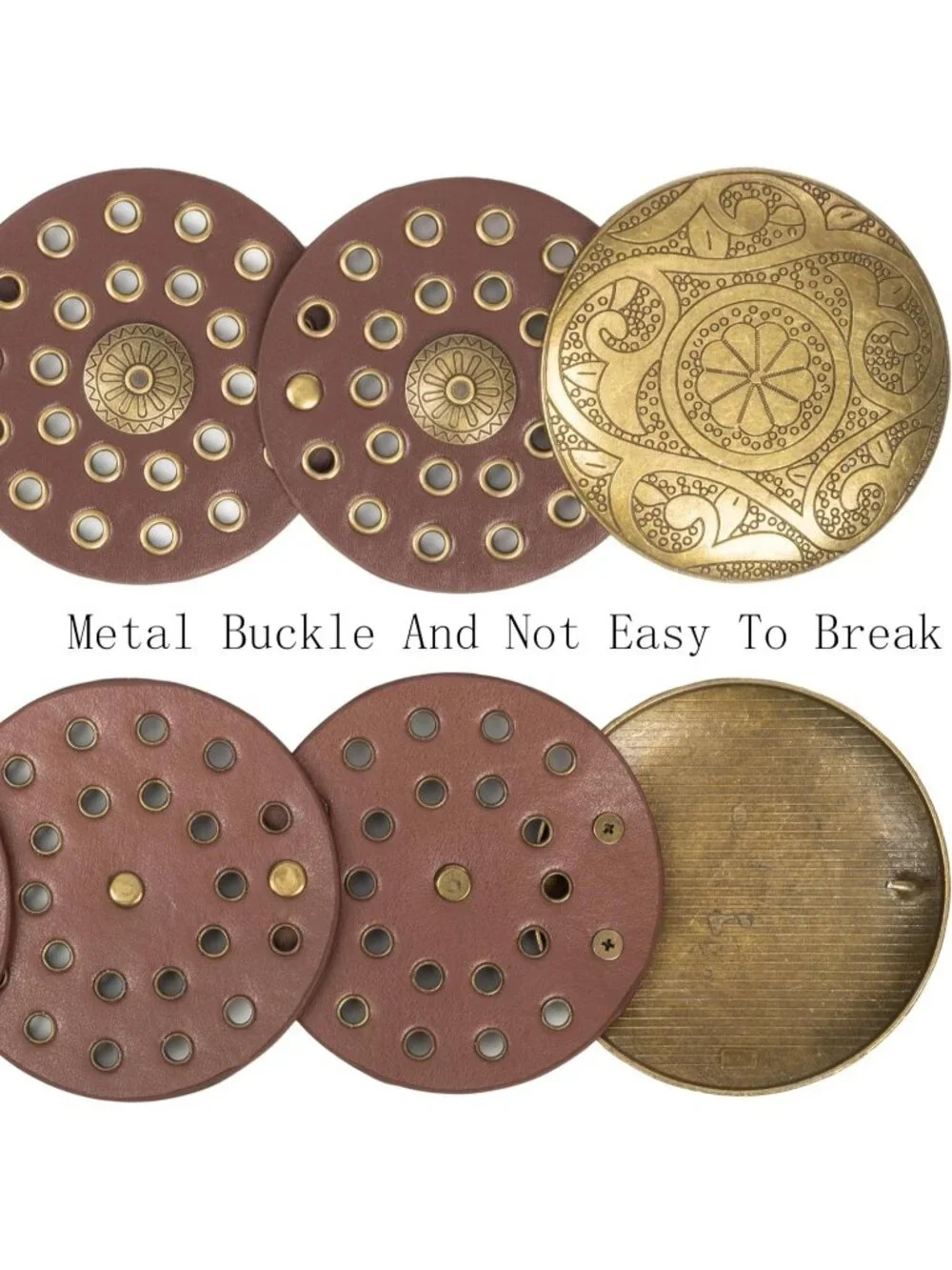 Women Brown & Gold Wide Western Disc Belt Cowgirl Boho-Concho Leather Belt